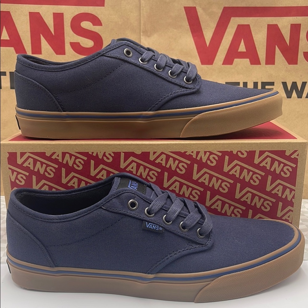 Vans Men’s Blue Brown Sneakers Classic Style Style Atwood
(12 Oz Canvas) Navy/Gm